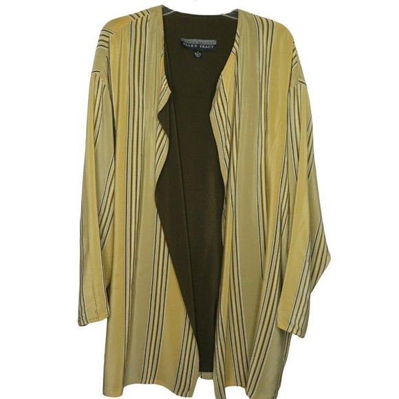 Linda Allard Ellen Tracy Open Drape Front Silk Jacket 12 Strip Silk Kimono Lined - Picture 1 of 12